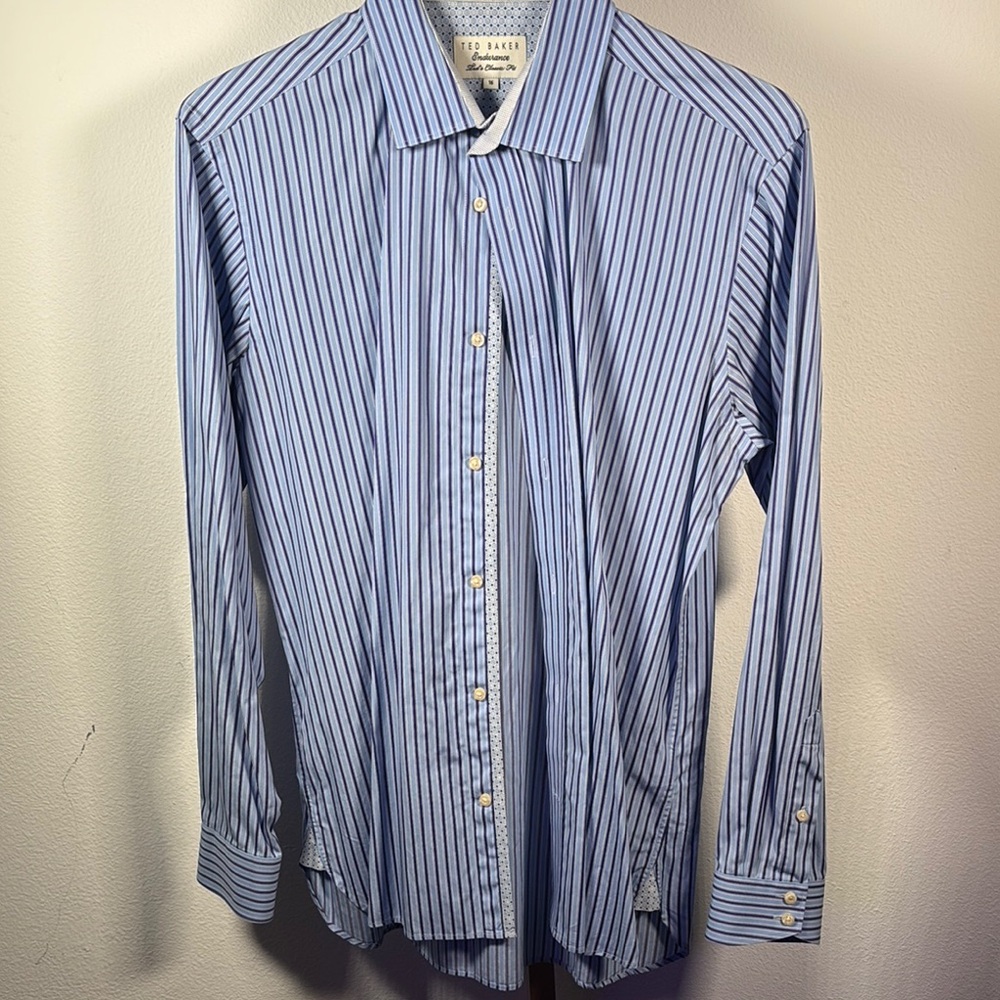 Ted Baker Men’s Blue Striped Button Up Shirt Size 16 - Picture 2 of 5